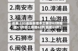 近来【31省份新增本土确诊62例福建61例本土新增62例 福建61例】