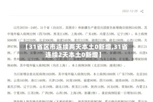 【31省区市连续两天本土0新增,31省连续2天本土0新增】